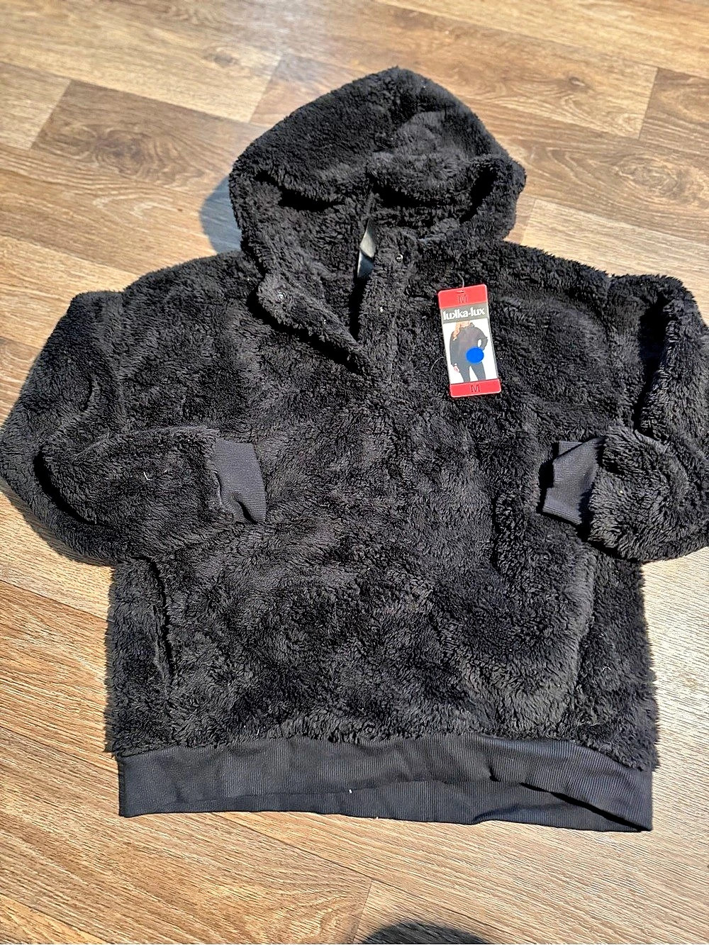 Lukka Lux Ladies Snap Neck Plush Hoodie Black